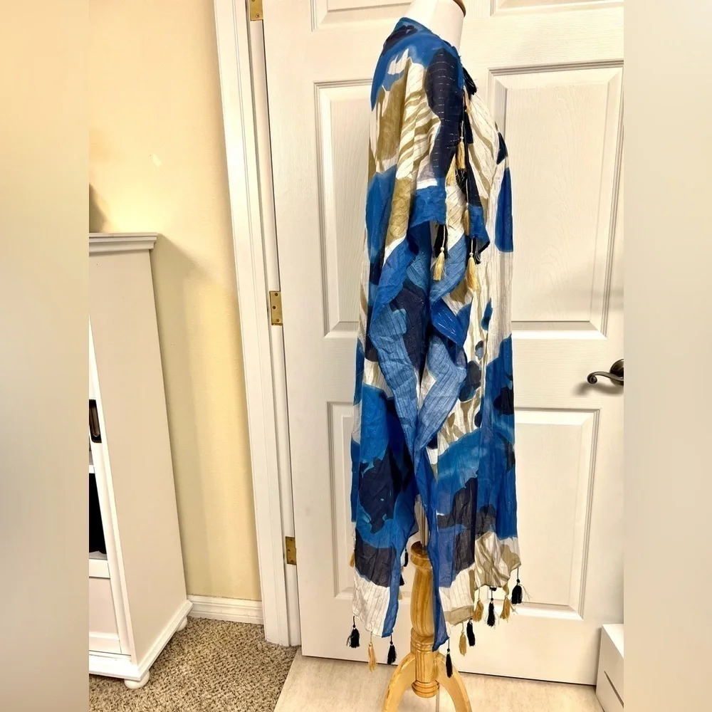 Aratta Silent Journey Kimono Duster Women One Size Floral Boho Tassel Open Front